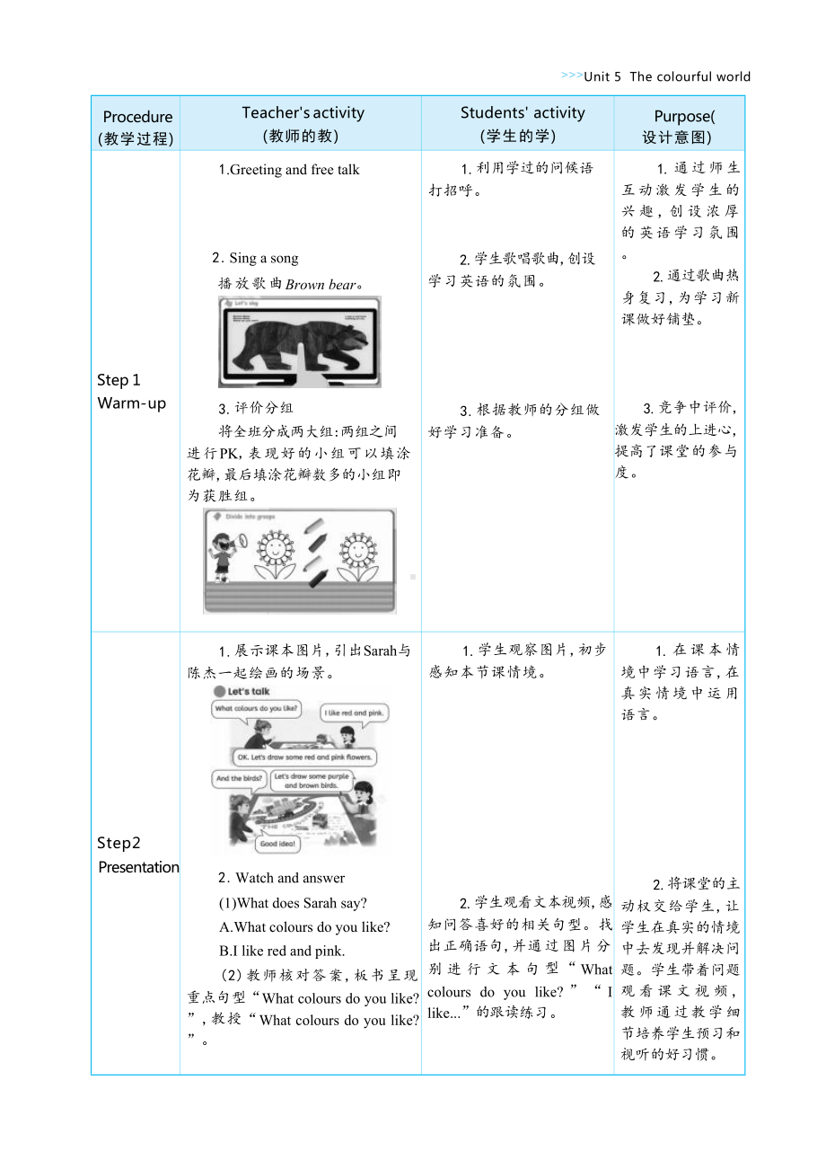 PEP三上英语Unit 5 The colourful world Part B Let's talk & Let's learn教学设计.docx_第3页