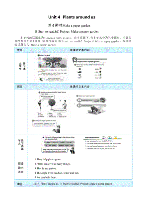 PEP三上英语Unit 4Plants around us Part B Start to read&C Project Make a paper garden教学设计.docx