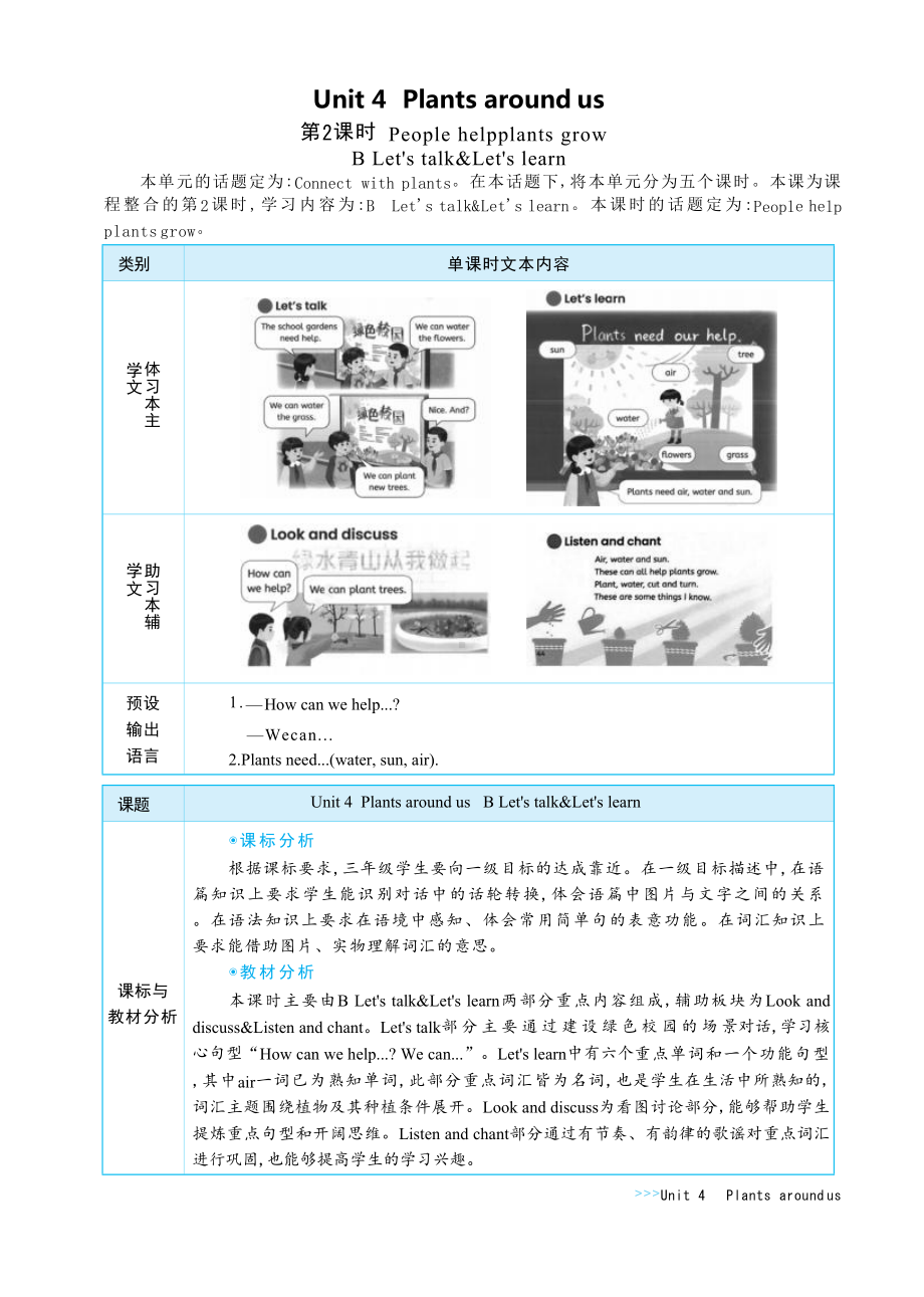 PEP三上英语Unit 4Plants around us Part B Let's talk&Let'slearn教学设计.docx_第1页