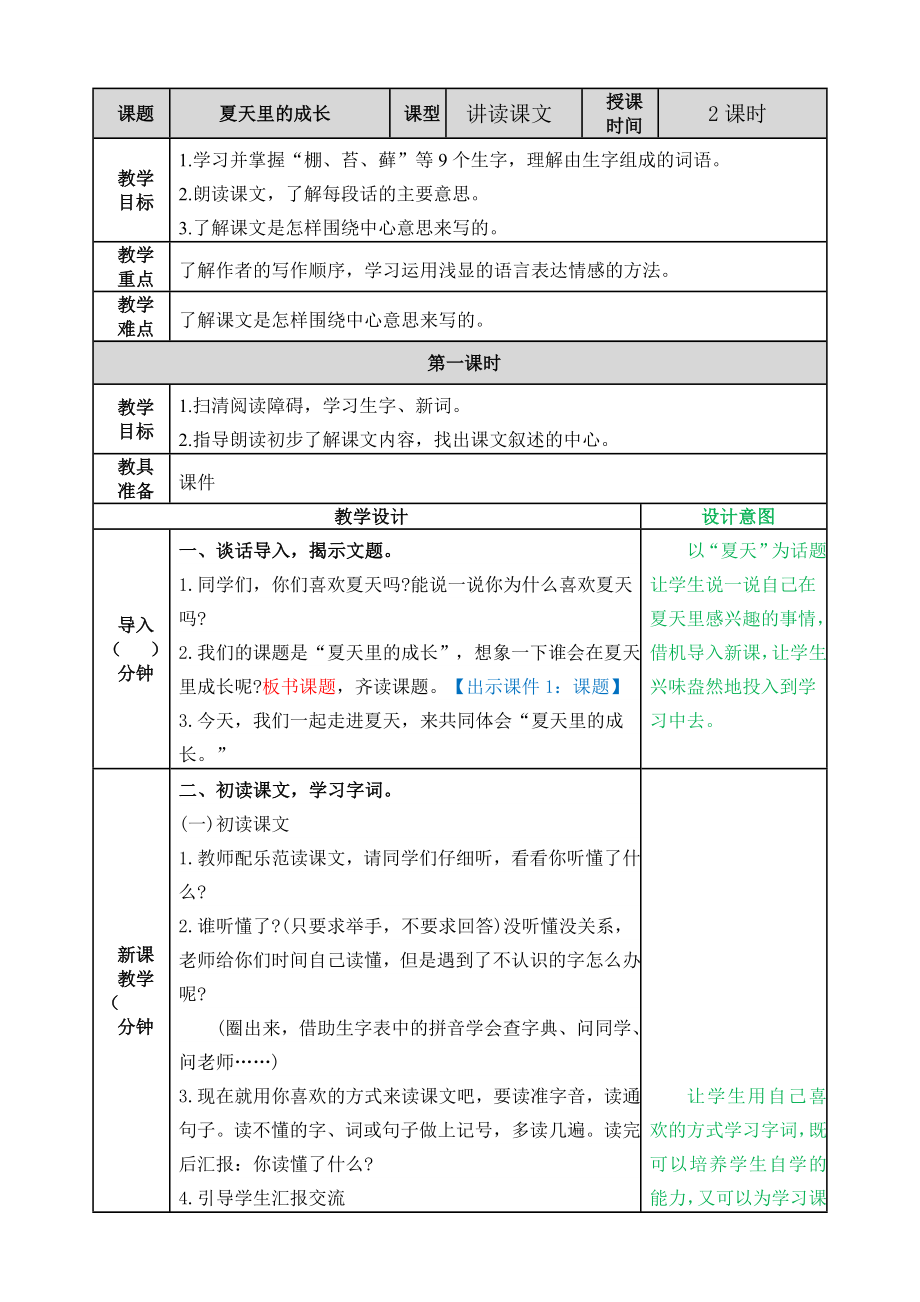 第五单元16夏天里的成长 ppt课件+教案-（2024部编）统编版六年级上册《语文》.rar