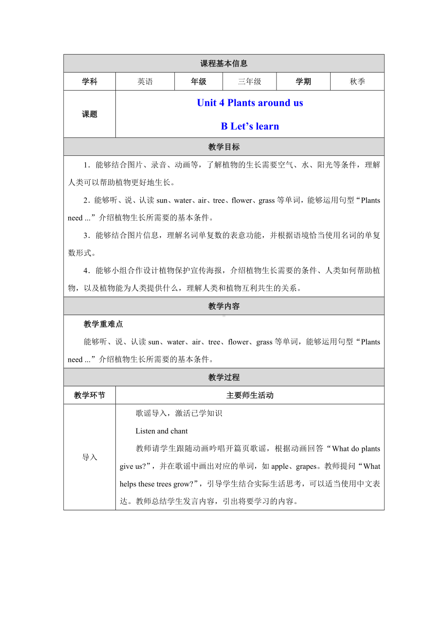 PEP三上英语Unit 4 Part B Let'slearn优质课教学设计.docx_第1页