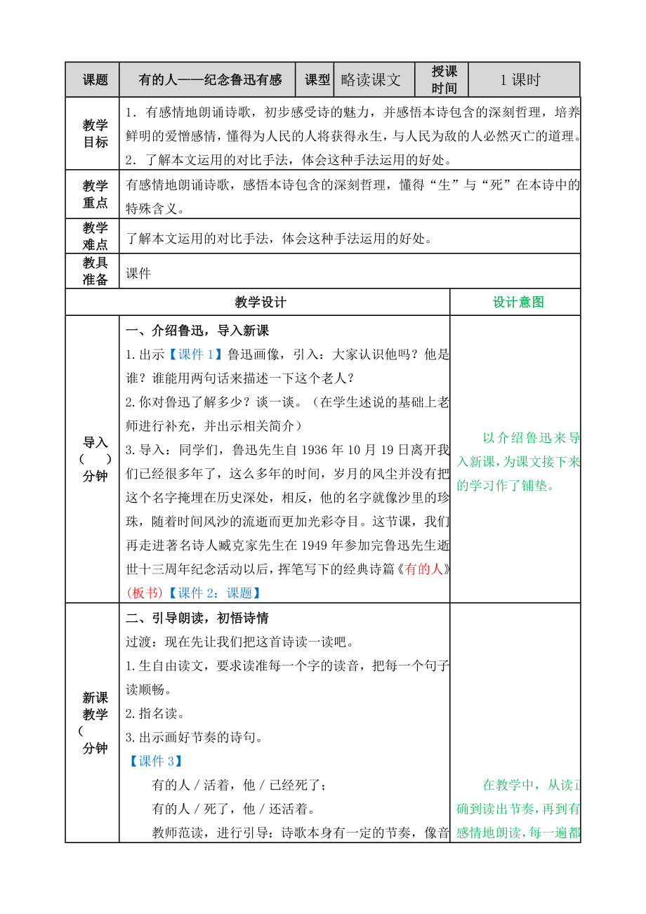 第八单元28有的人——纪念鲁迅有感 ppt课件+教案-（2024部编）统编版六年级上册《语文》.rar