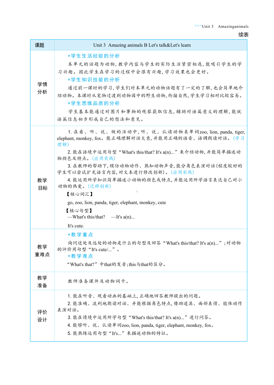 Unit 3 Amazing animals Part B Let's talk&Let's learn大单元整体教学设计.docx_第2页