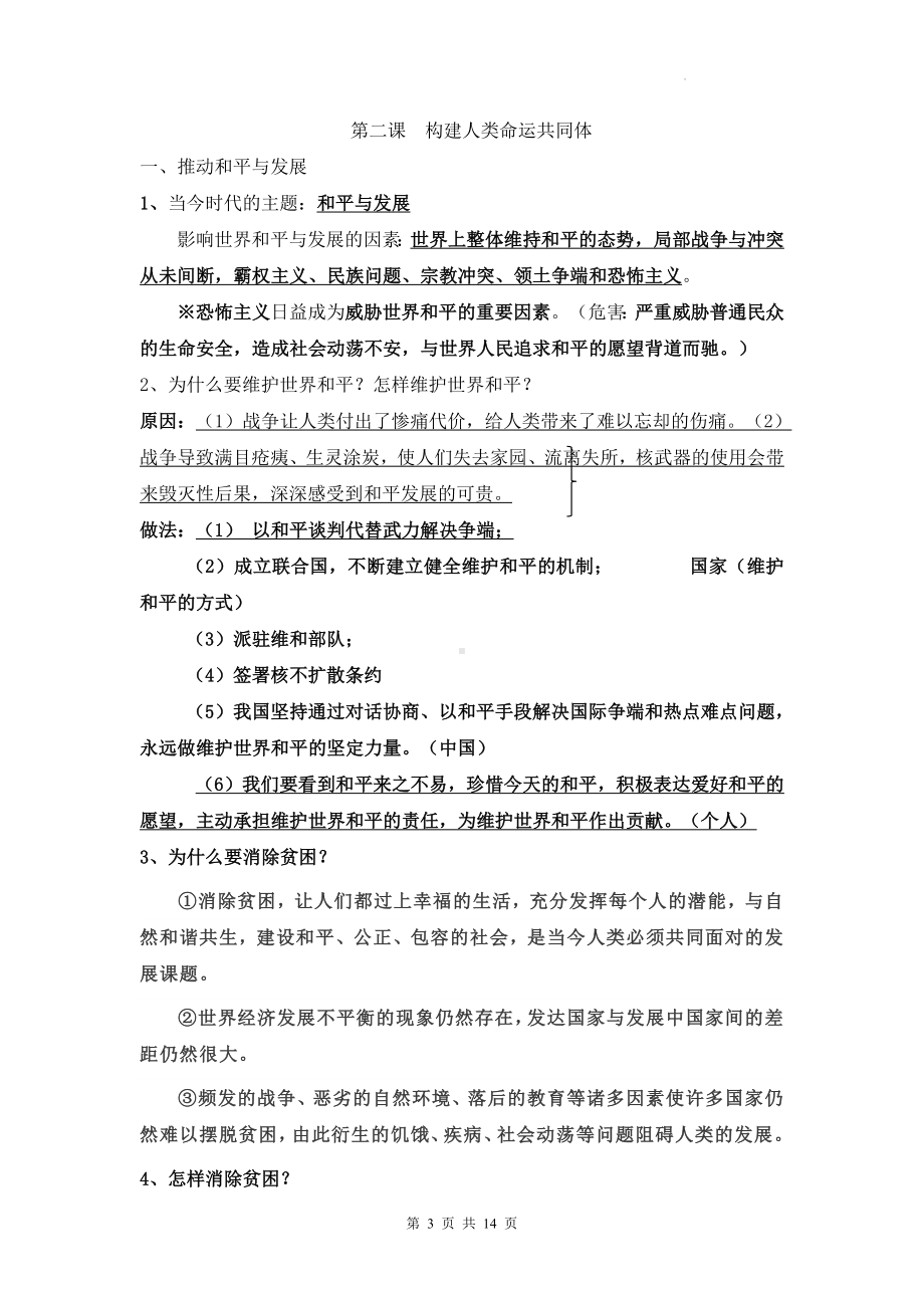 统编版九年级下册道德与法治全册知识点考点讲义.docx_第3页