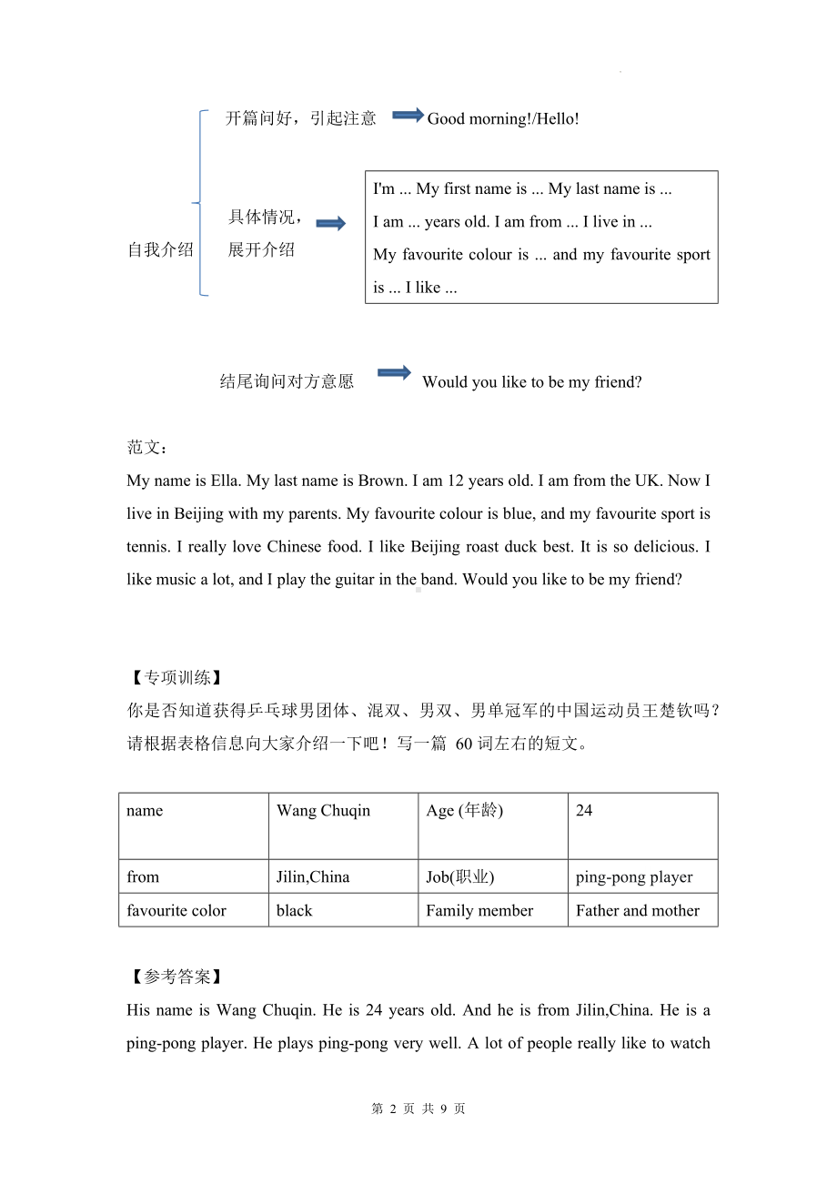 人教版（2024新版）七年级上册英语期中复习：话题作文 学案（含范文）.docx_第2页