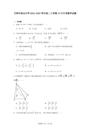 天津市南仓中学2024-2025学年高二上学期10月月考数学试题.pdf