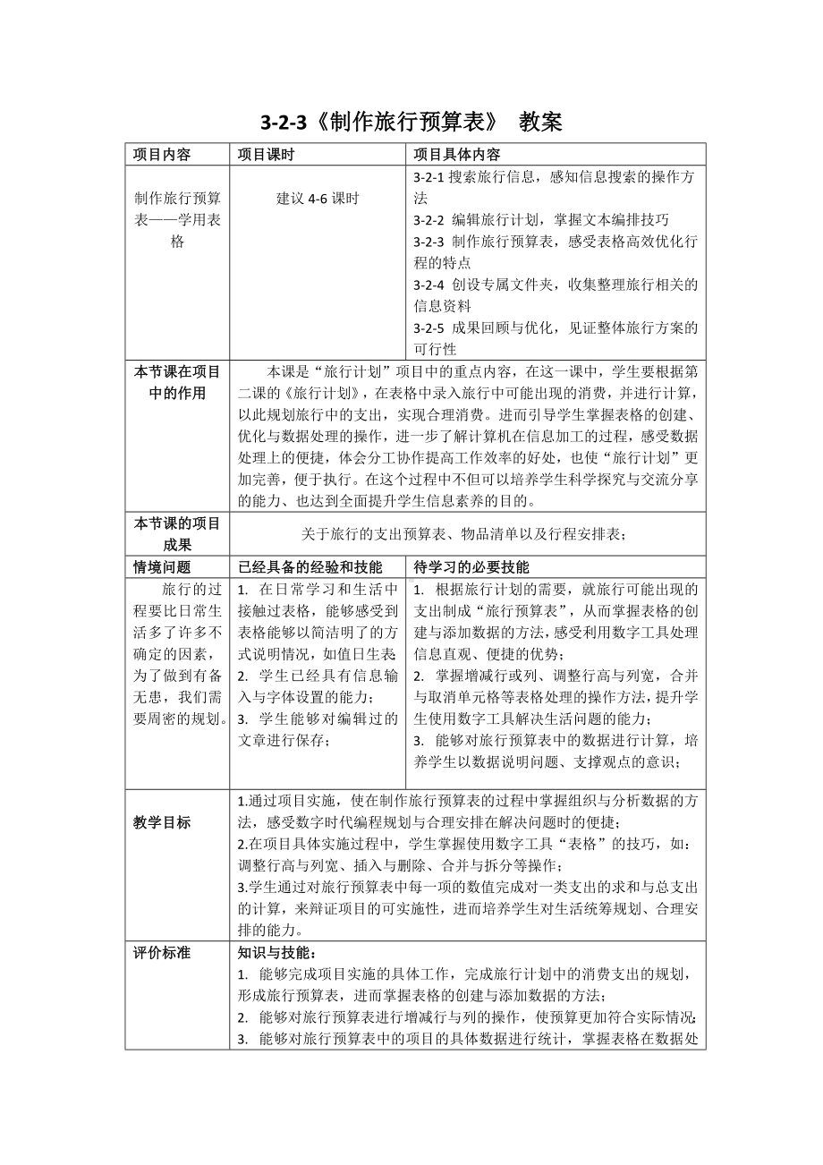 2-3 制作旅行预算表——学用表格（教案）-2024新清华大学版三年级上册《信息科技》.docx_第1页