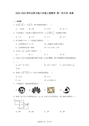 2024-2025学年北师大版八年级上册数学第一次月考试卷.pdf