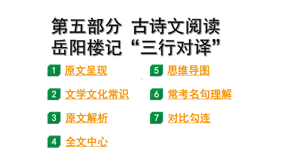 2024成都语文中考试题研究备考 第五部分 古诗文阅读 岳阳楼记“三行对译”（讲）【课件】.pptx_第1页