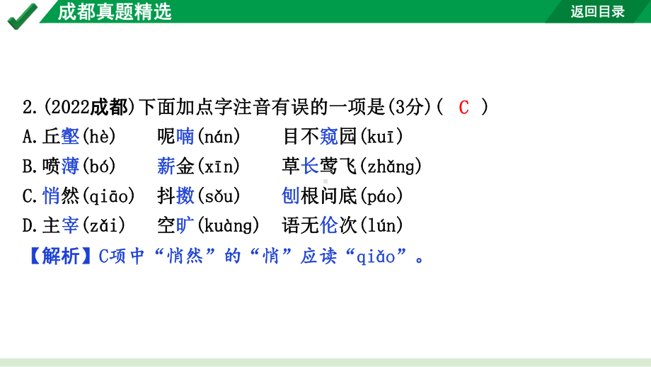 2024成都语文中考试题研究备考 第六部分 基础知识&默写 专题一 字音 成都真题精选【课件】.pptx_第3页