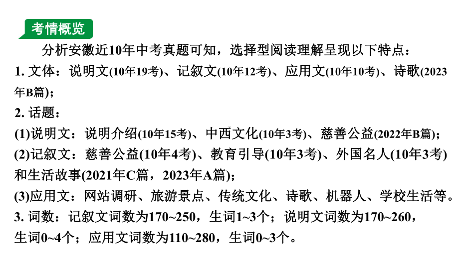 2024安徽中考英语二轮复习 题型二 阅读理解 （一）选择型阅读理解（课件）.pptx_第3页