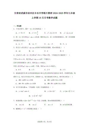 甘肃省武威市凉州区丰乐中学联片教研2024-2025学年九年级上学期10月月考数学试题.pdf