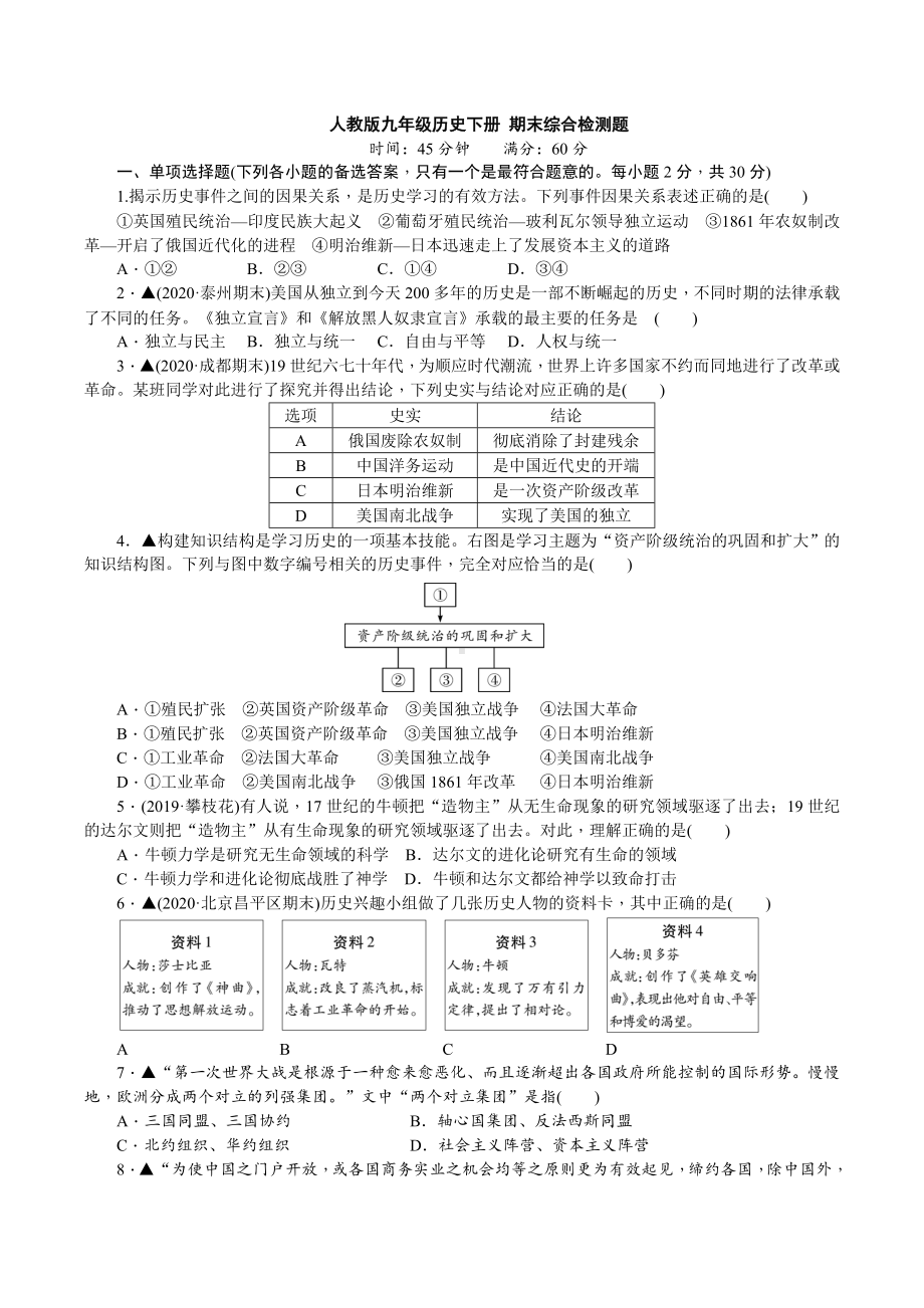 人教版九年级历史下册期末综合检测题（含详细解答）.doc_第1页