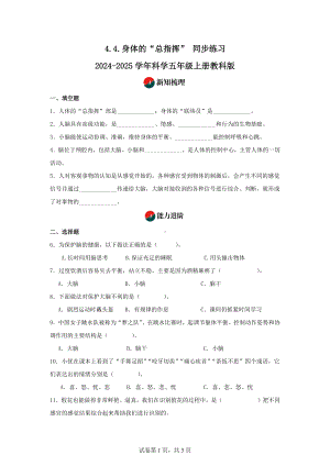 4.4.身体的“总指挥”同步练习-2024-2025学年科学五年级上册教科版.docx