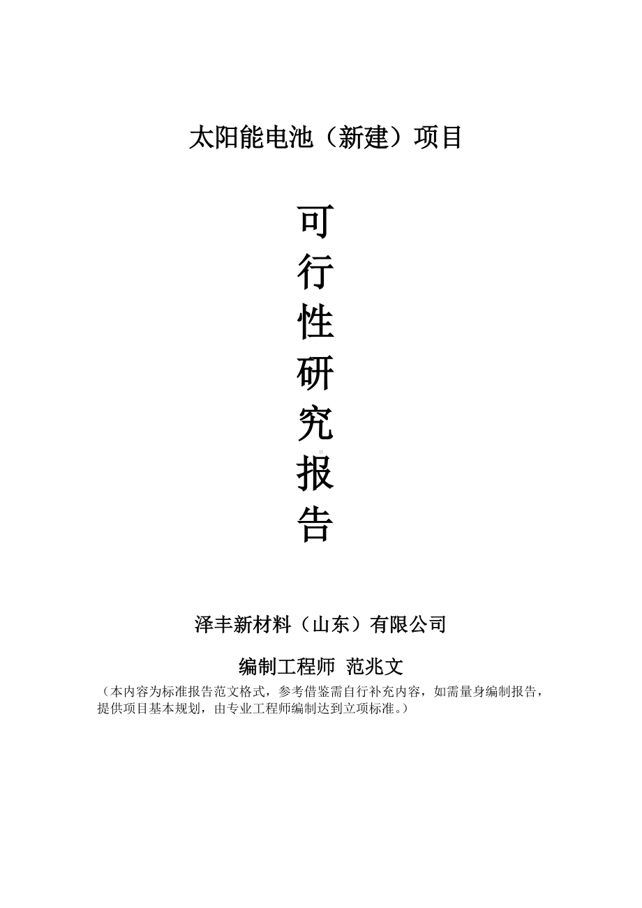 太阳能电池建议书可行性研究报告备案可修改案例模板.doc_第1页