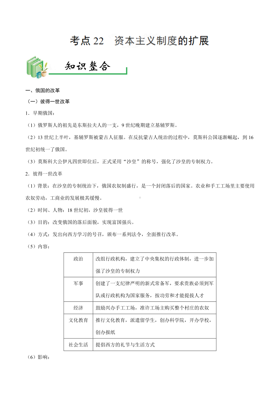 中考历史考点22资本主义制度的扩展-专项训练（含答案）.doc_第1页