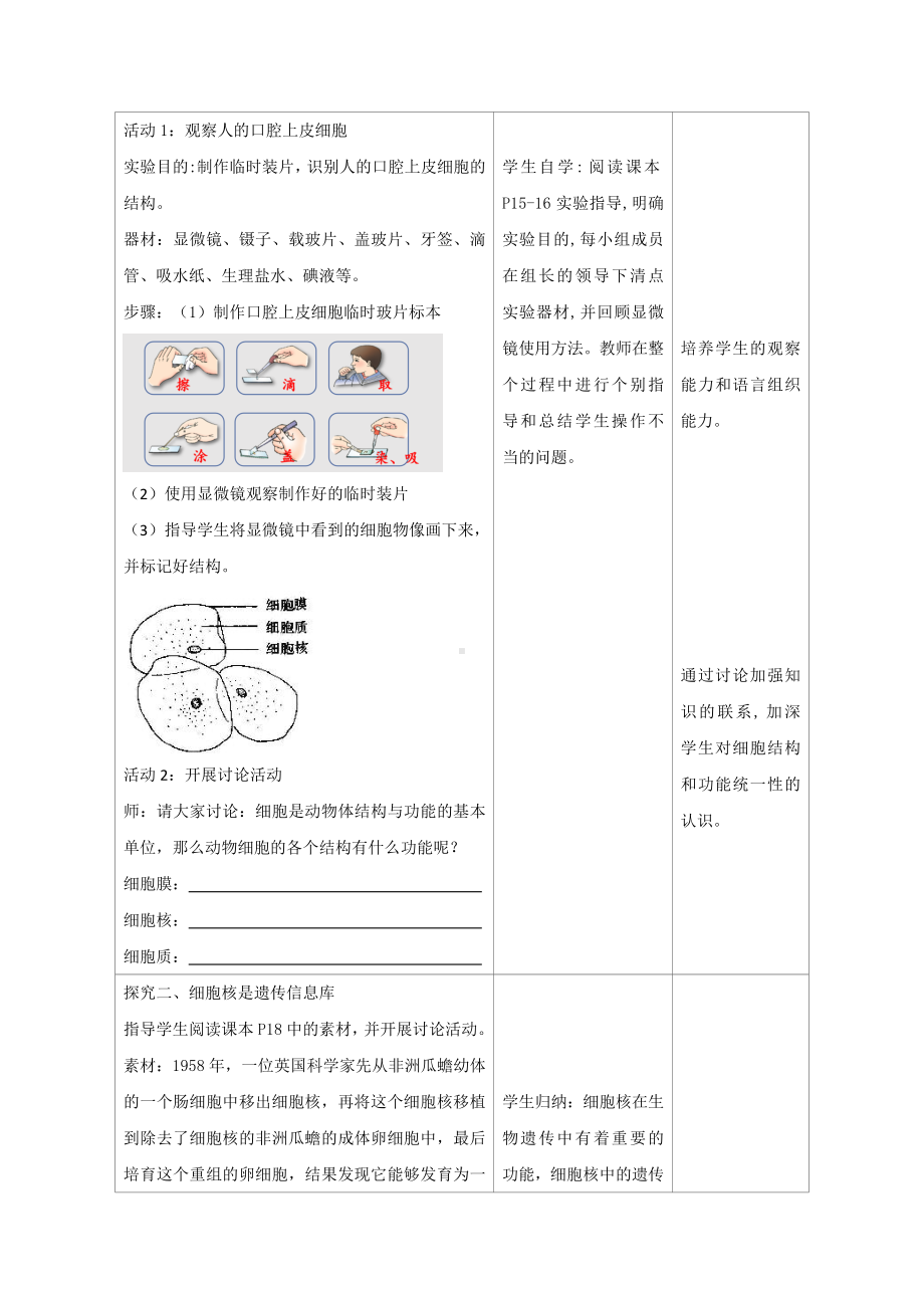 1.1.2动物细胞的结构与功能教案 -2024新苏教版七年级上册《生物》.docx_第2页