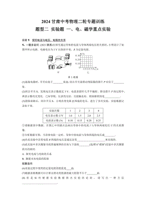 2024甘肃中考物理二轮专题训练 题型二 实验题 一、电、磁学重点实验(含答案).docx