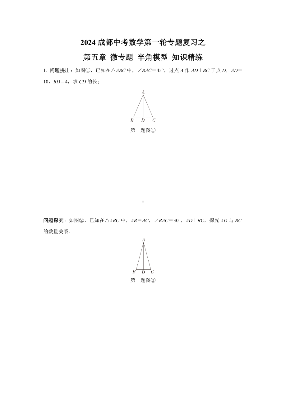 2024成都中考数学第一轮专题复习之第五章 微专题 半角模型 知识精练(含答案).docx_第1页