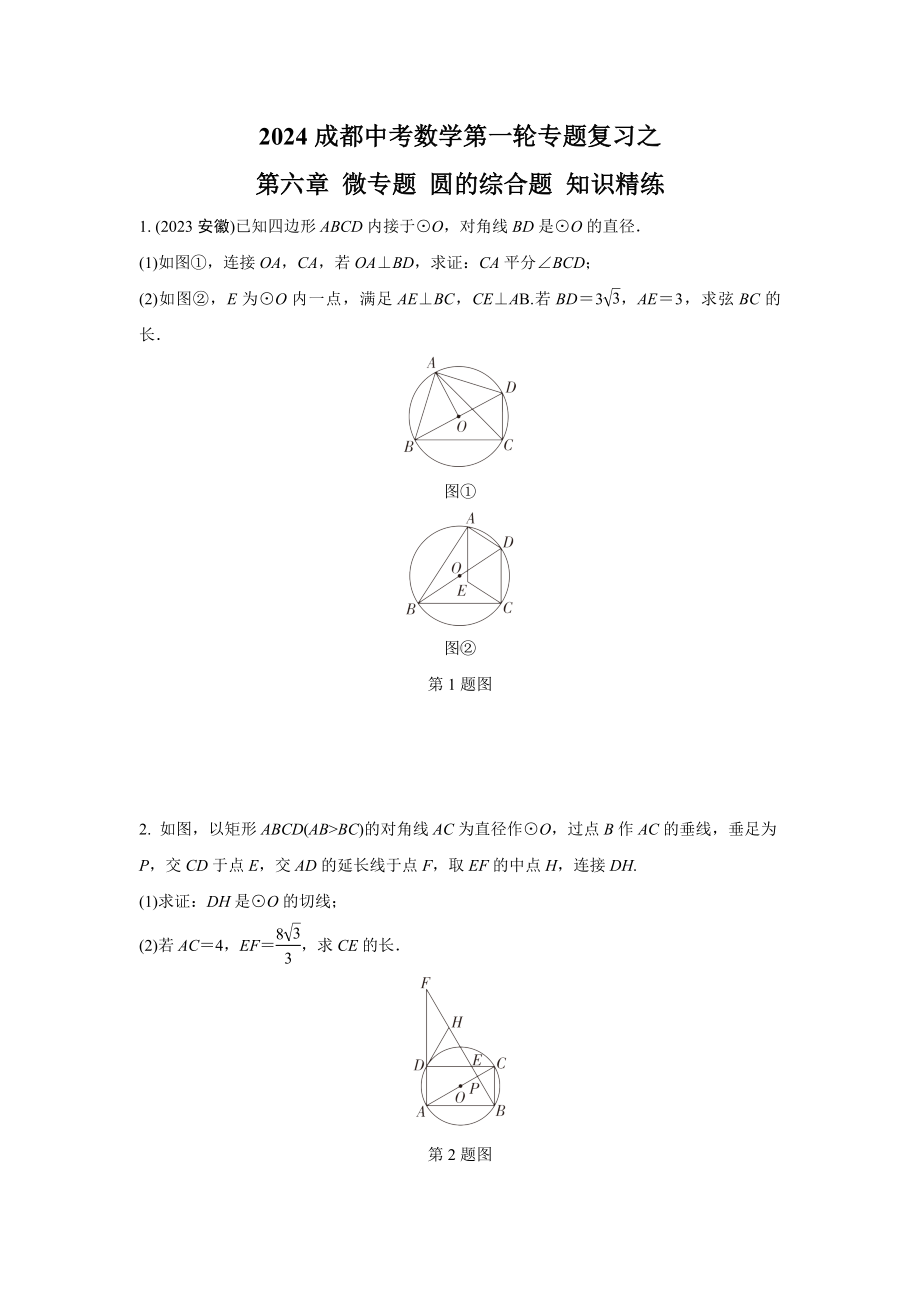 2024成都中考数学第一轮专题复习之第六章 微专题 圆的综合题 知识精练(含答案).docx_第1页