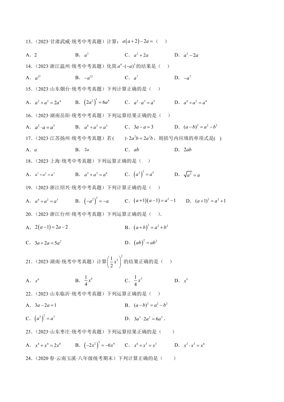 2024成都中考数学一轮复习专题 整式及其运算 (含解析).docx_第2页