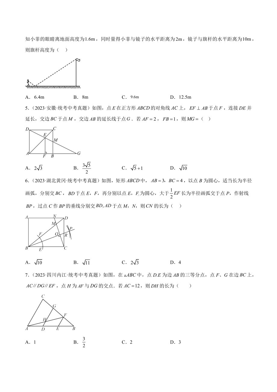 2024成都中考数学一轮复习专题 图形的相似 (含解析).docx_第2页