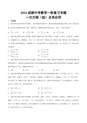 2024成都中考数学一轮复习专题 一次方程（组）及其应用 (含解析).docx