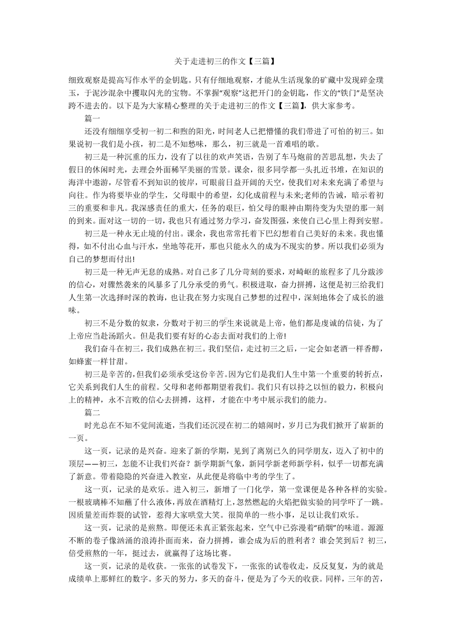 关于走进初三的作文（三篇）.docx_第1页