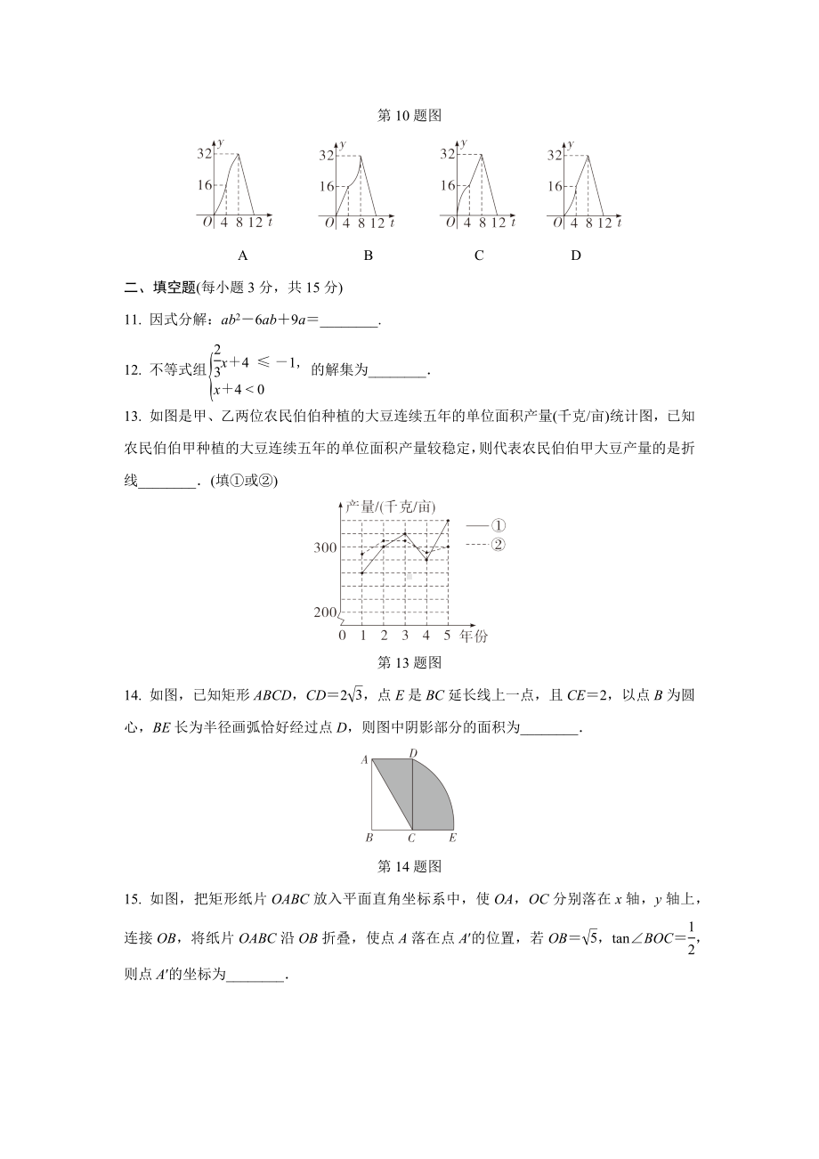 2024河南中考数学复习 1～15题选填题组特训四 (含答案).docx_第3页