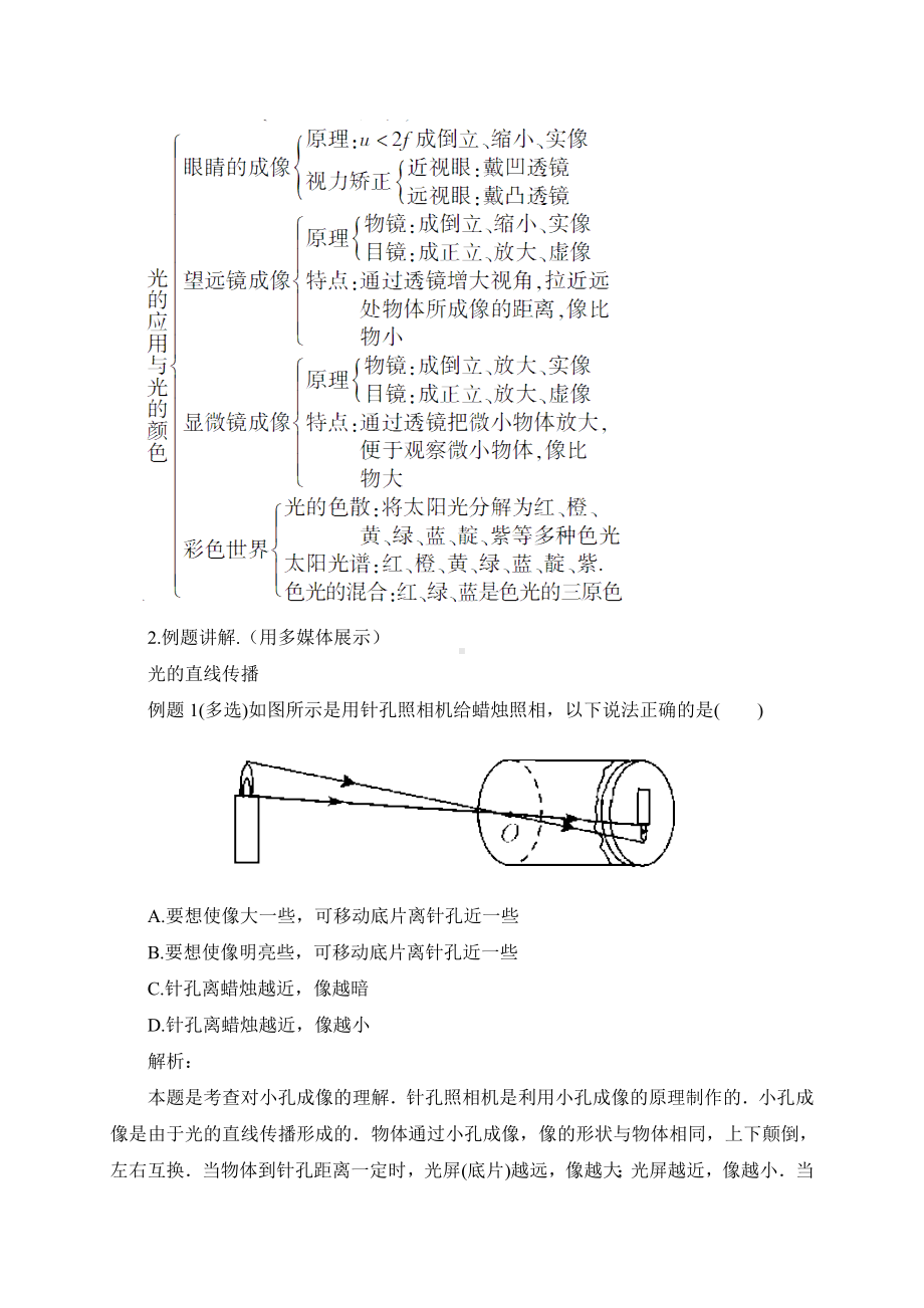 最新教科版八年级物理上册第四章 在光的世界里 本章复习和总结 导学案.doc_第3页