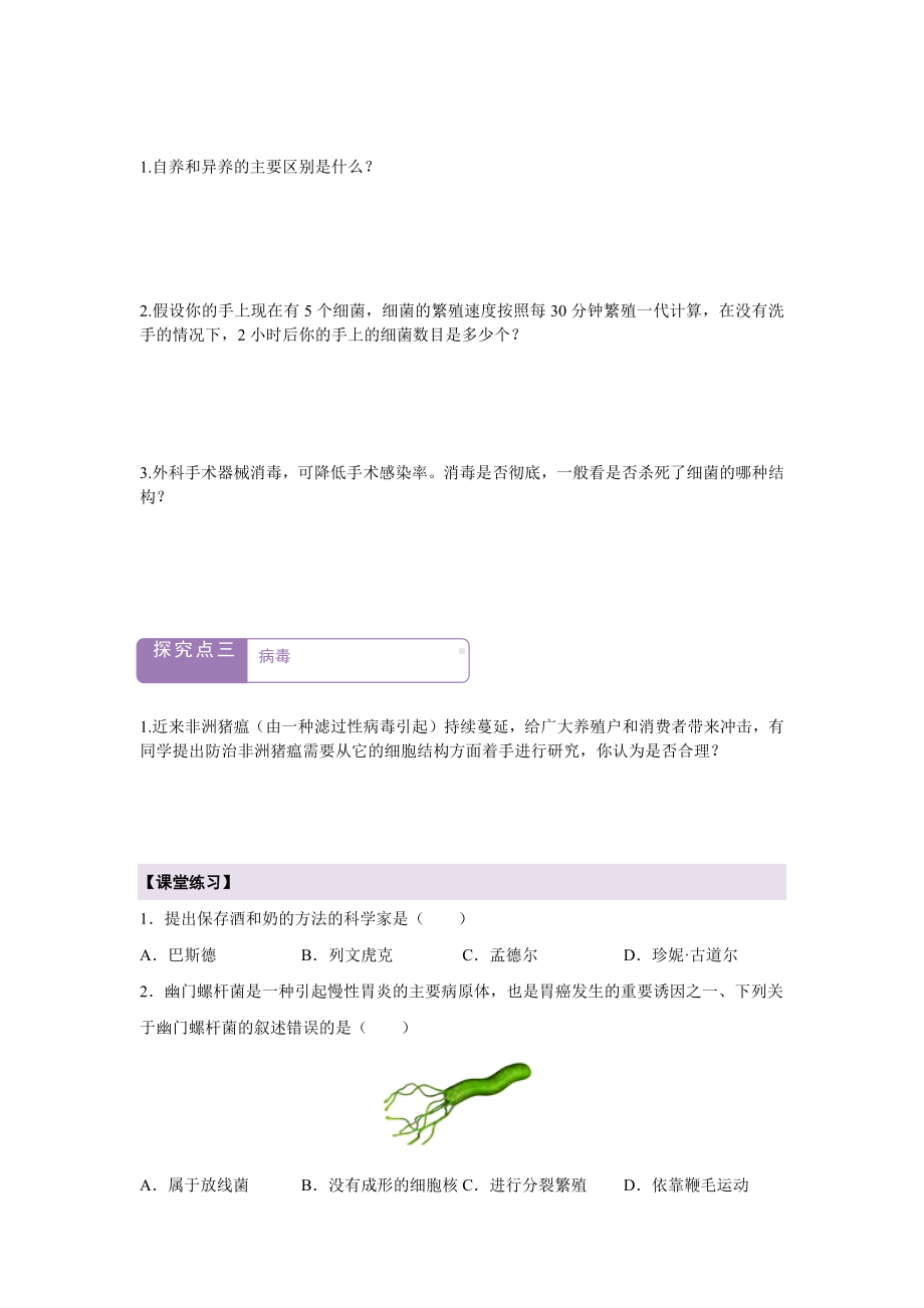 2.5.1 真菌、细菌和病毒 导学案 -2024新苏教版七年级上册《生物》.docx_第3页