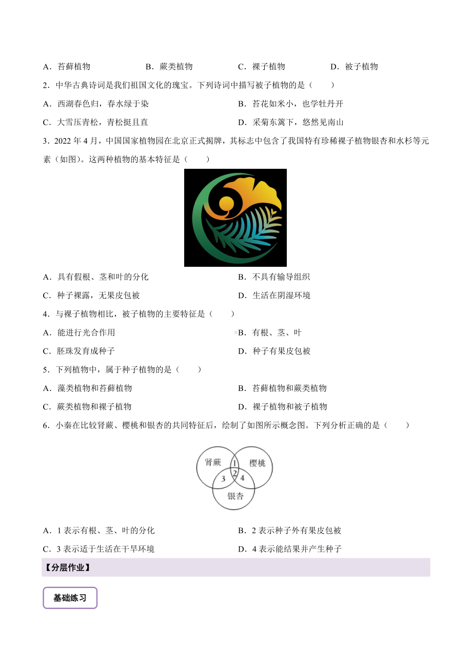 2.3.2种子植物 导学案-2024新苏教版七年级上册《生物》.docx_第3页