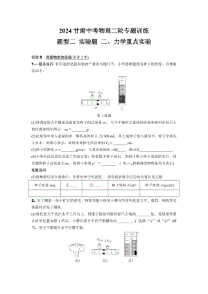 2024甘肃中考物理二轮专题训练 题型二 实验题 二、力学重点实验(含答案).docx