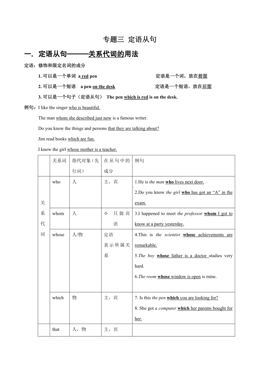 定语从句 导学案-2025届高三英语上学期一轮复习专项.docx_第1页