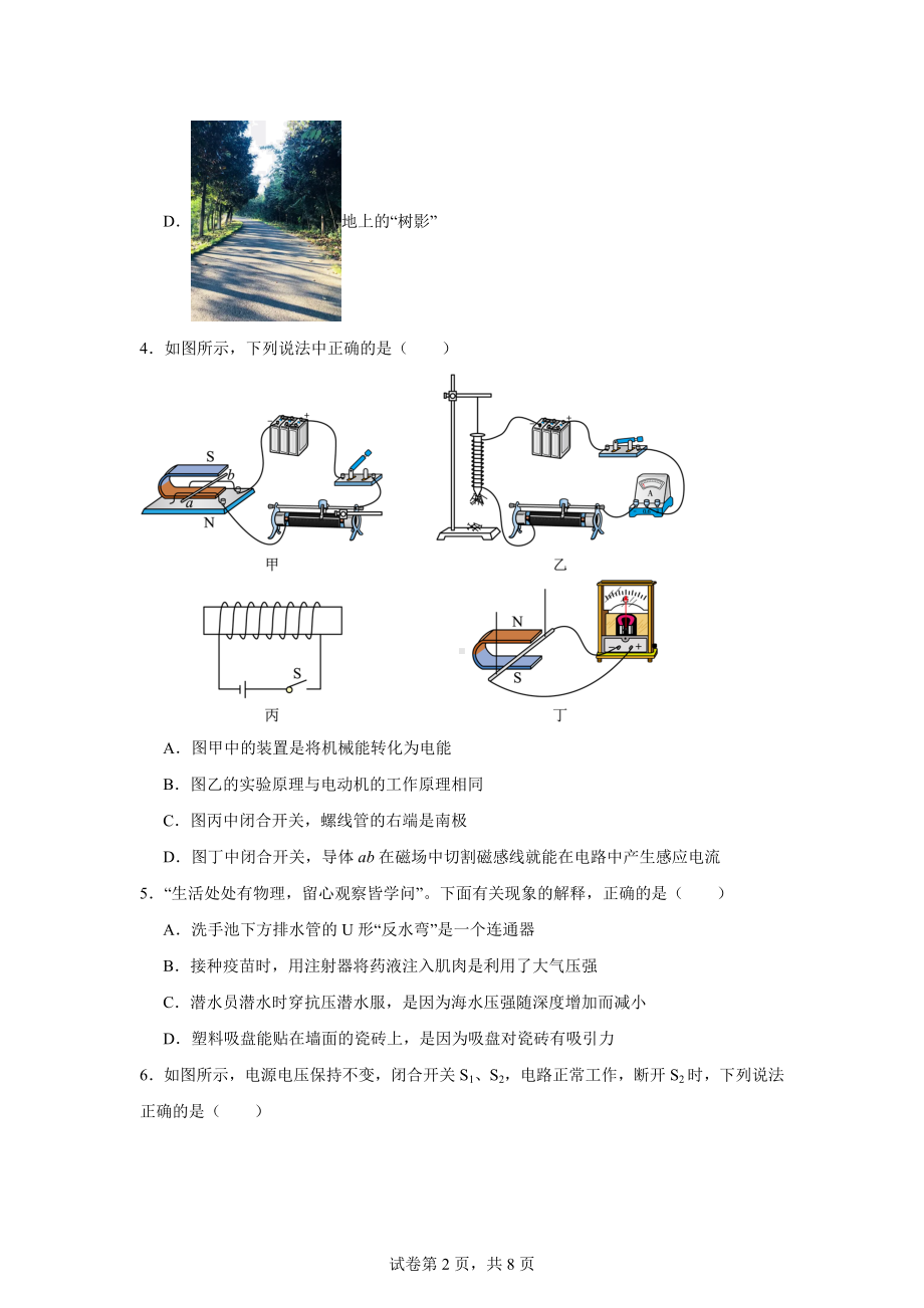 2024年四川省德阳市旌阳区中考二模物理试题.docx_第2页