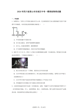 2024年四川省眉山市东坡区中考一模理综物理试题.docx