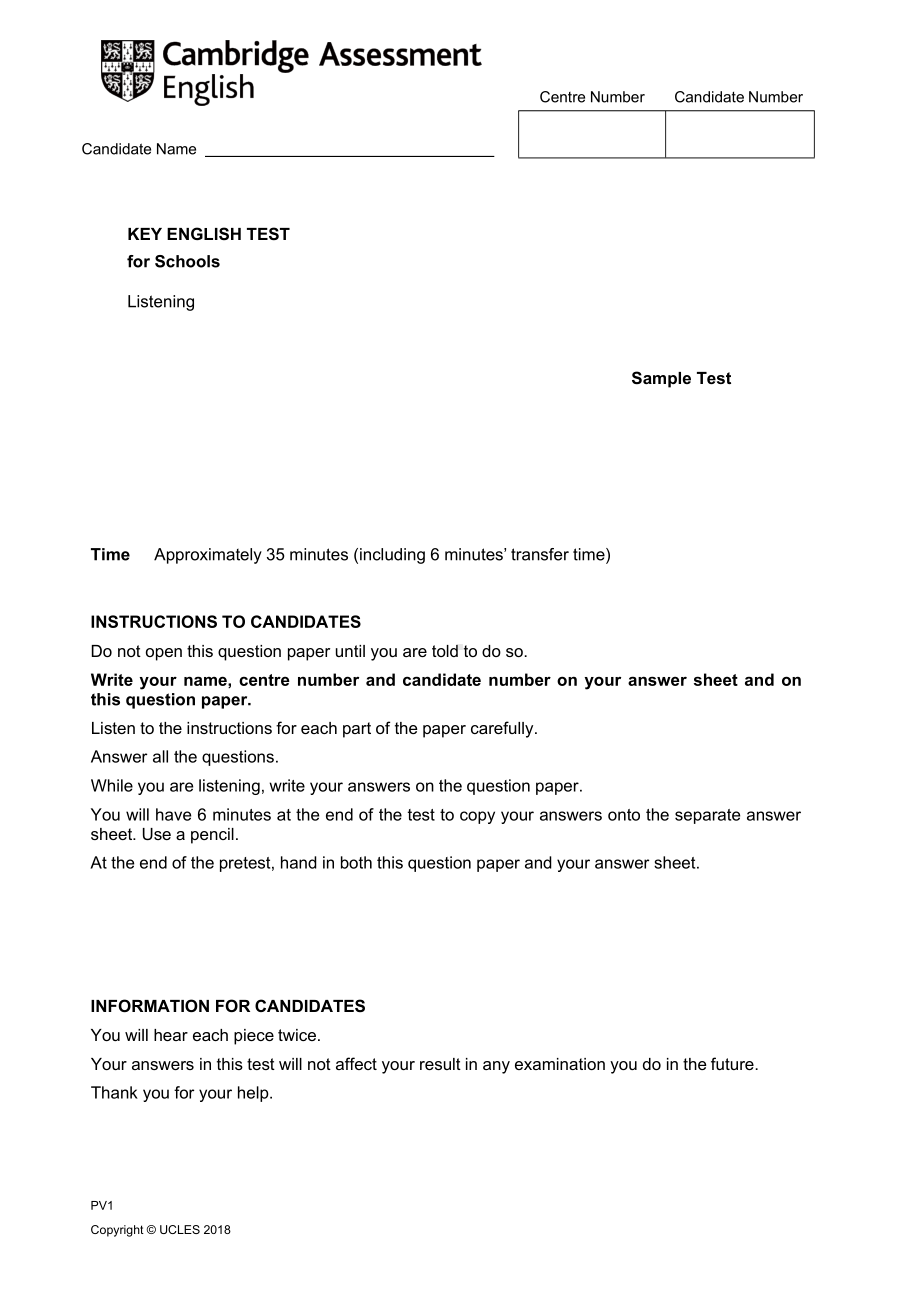 英语KET sample test1官方样题二.docx_第1页