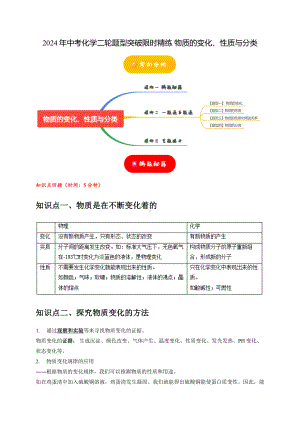 2024年中考化学二轮题型突破限时精练 物质的变化、性质与分类 （含解析）.docx