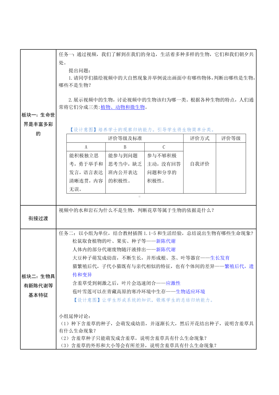 1.1.1生物具有基本的生命特征教学设计-2024新济南版七年级上册《生物》.docx_第2页