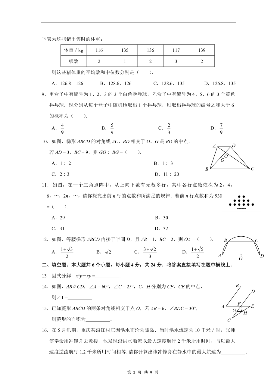 四川省绵阳市2010年中考数学试题(含答案).doc_第2页