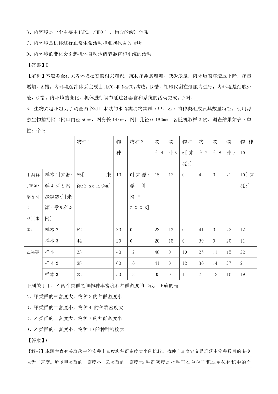 2010年普通高等学校招生全国统一考试（安徽卷）（理综生物）解析版.doc_第3页