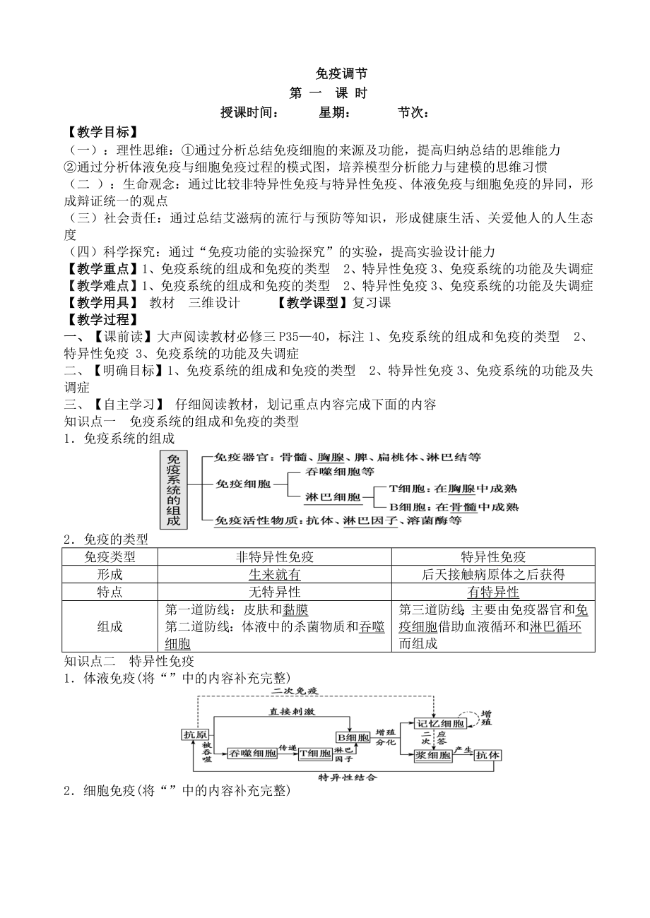 2024届高三生物一轮复习教案免疫调节 .docx_第1页