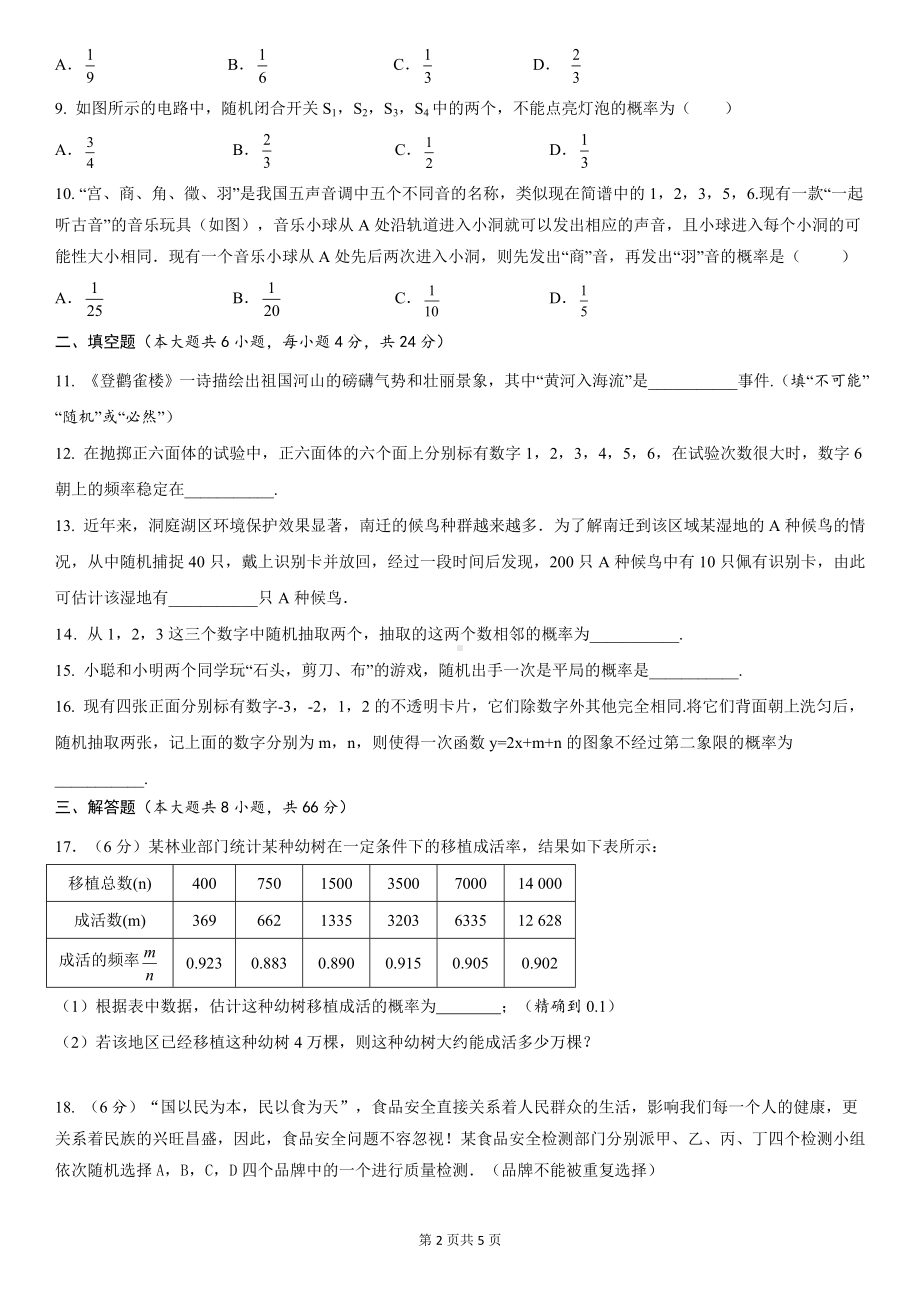 25 概率初步 达标测试卷 人教版数学九年级上册.docx_第2页