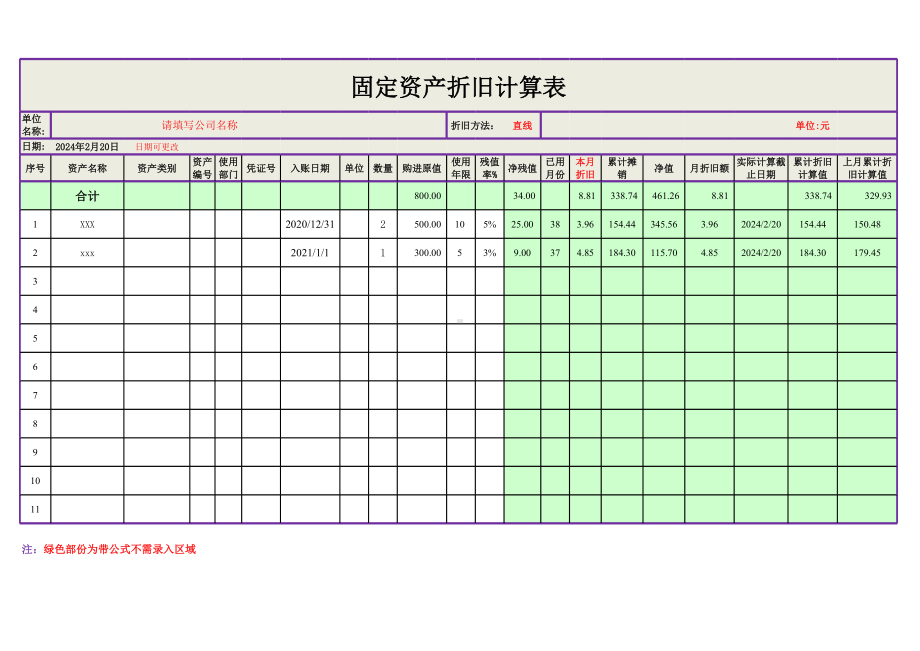 固定资产折旧表(自动计算).xlsx_第1页