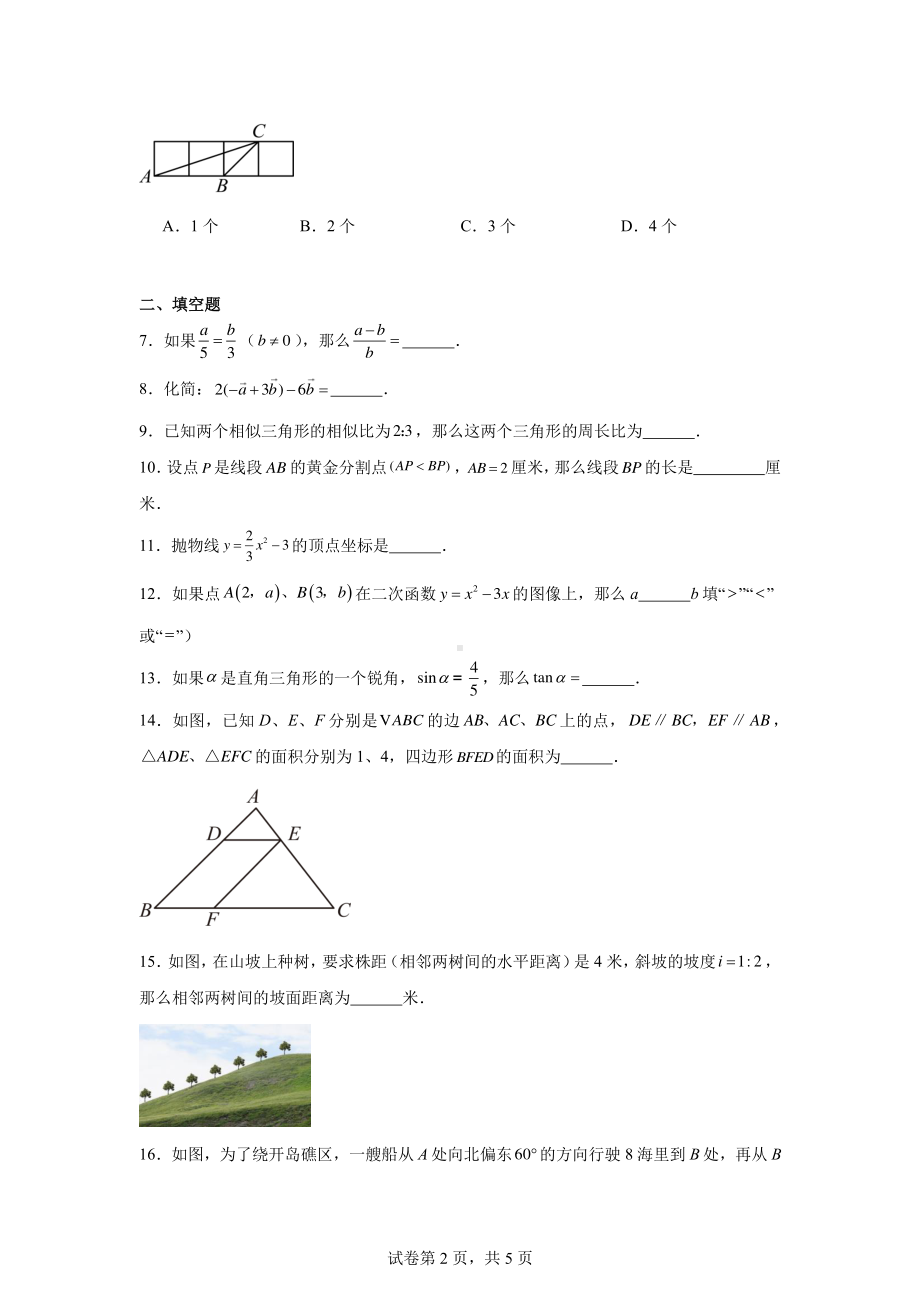 2024年上海市金山区中考数学一模卷.pdf_第2页