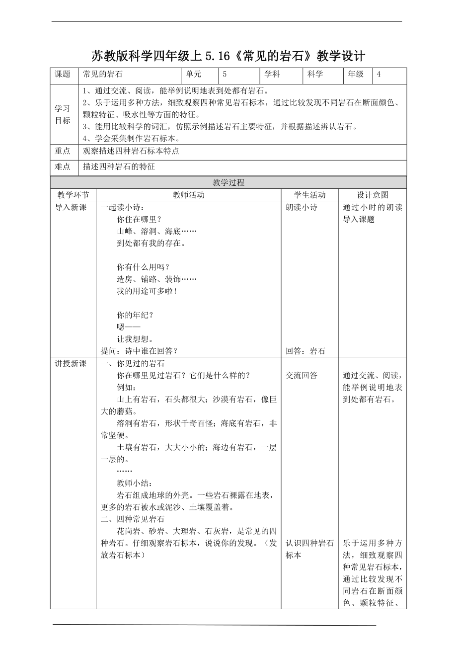 5.16《常见的岩石》ppt课件（29张PPT） 教案 练习 素材-2024新苏教版四年级上册《科学》.rar