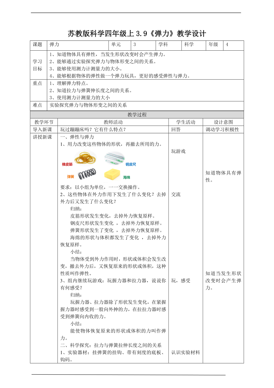 3.9《弹力》ppt课件（28张PPT） 教案 练习 素材-2024新苏教版四年级上册《科学》.rar