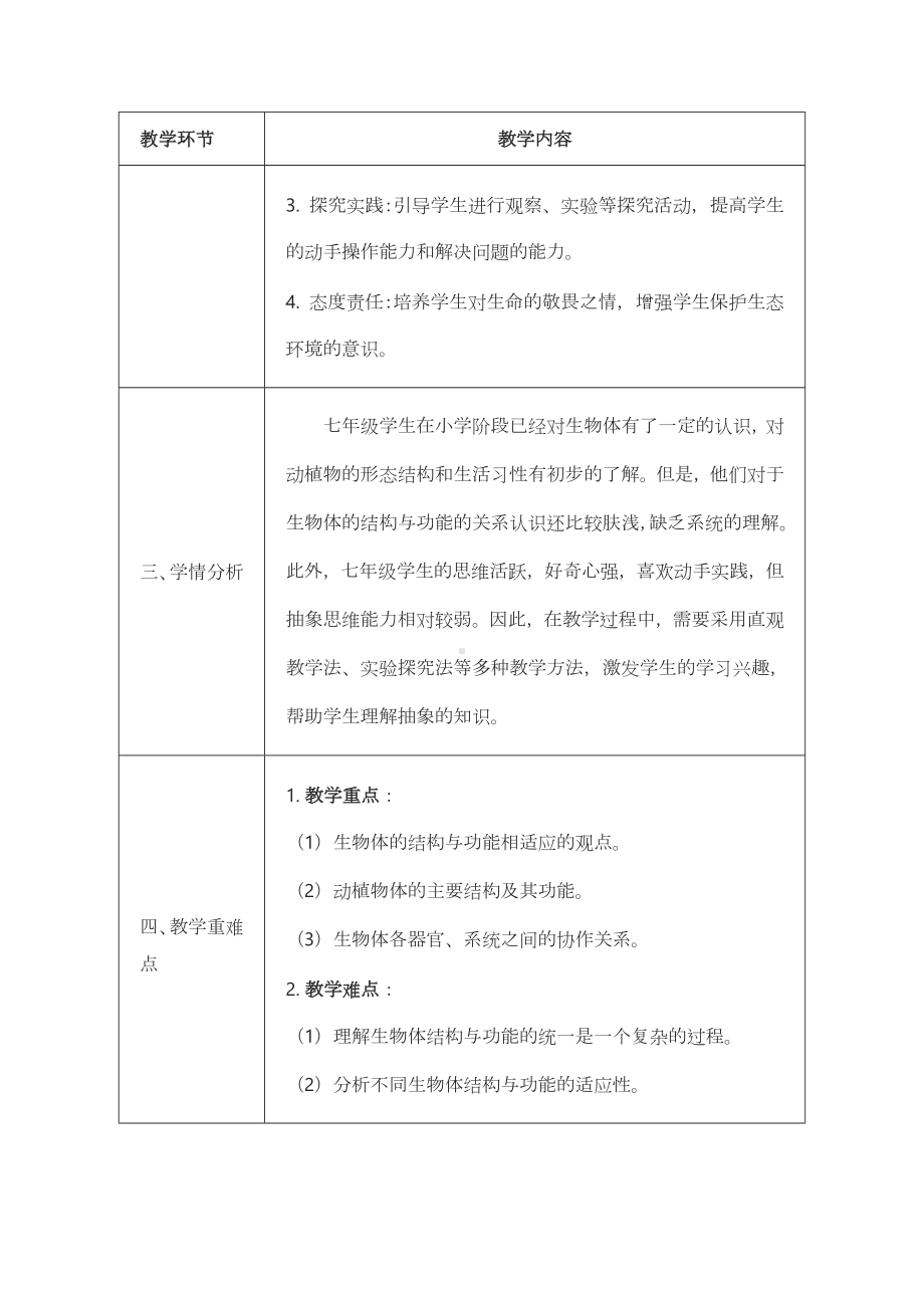 1.2.3 生物体在结构和功能上是一个统一整体 教案 -2024新济南版七年级上册《生物》.docx_第2页