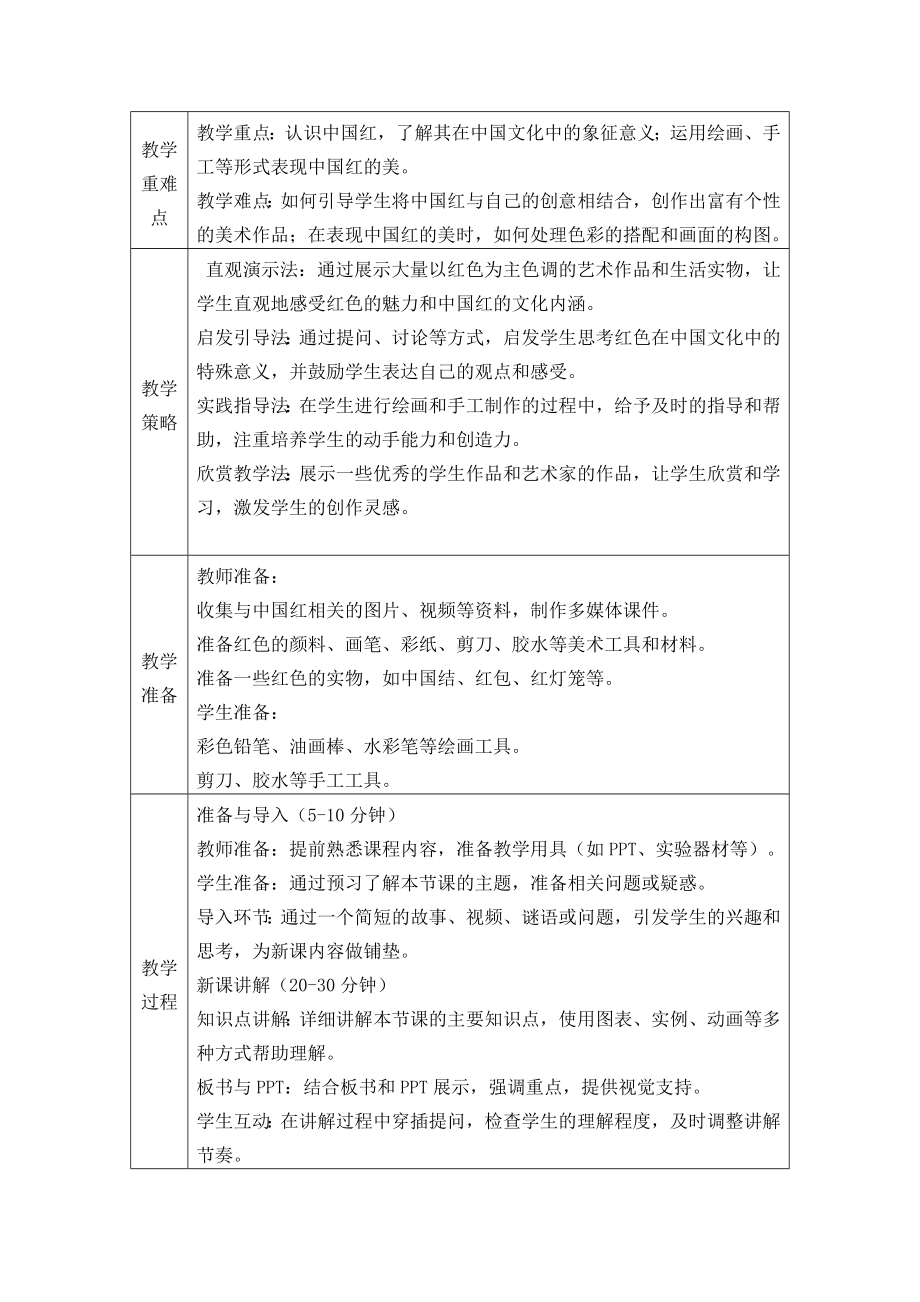 最爱中国红（教学设计）-2024新苏少版一年级上册《美术》.docx_第2页