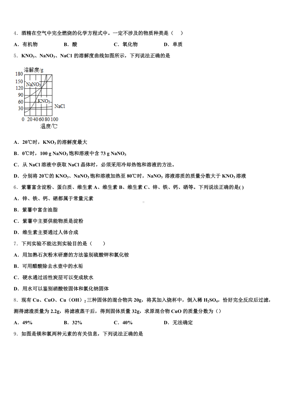 江苏省滨淮2024-2025学年(初三一模文)化学试题检测试题试卷含解析.doc_第2页